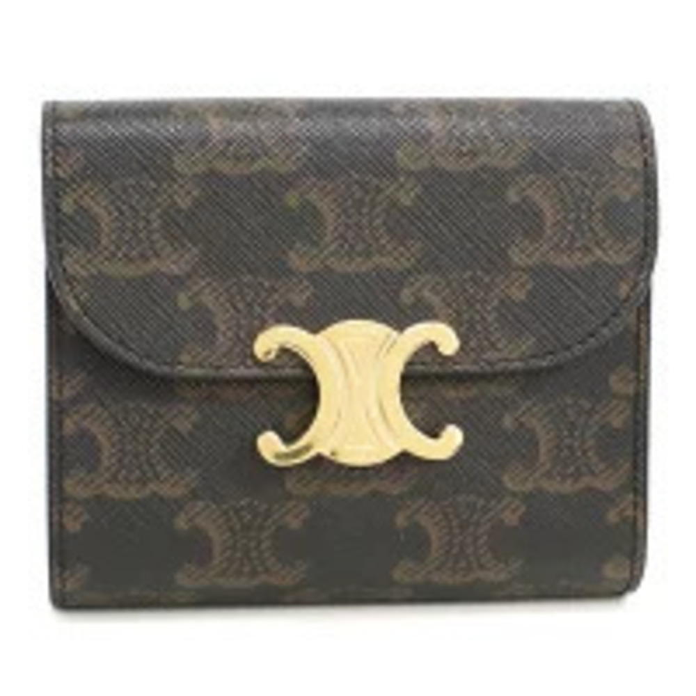 Celine Tri fold Wallet Compact Triomphe Canvas Flap Brown